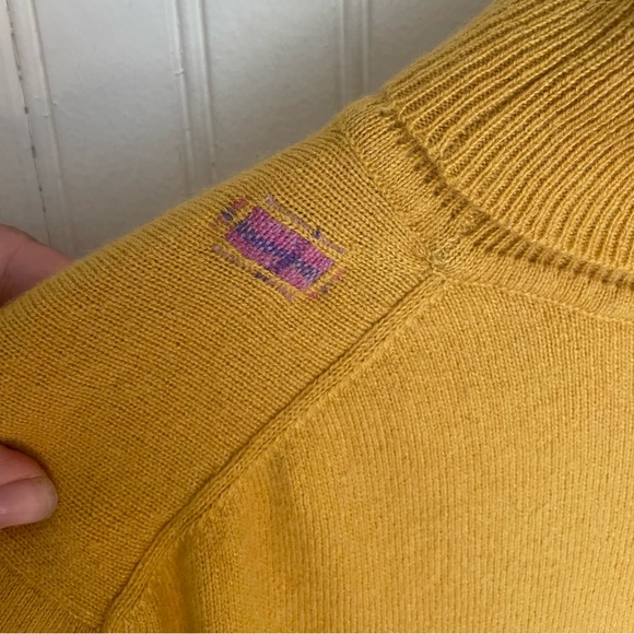 Ryan Roche 100% Cashmere Mustard Turtleneck Sweater with Pink Visible Mends - Picture 4 of 7